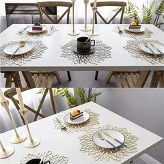 PVC Hibiscus Flowers Placemat Dining Table Hollow Pad Coaster Pads Table Bowl Mats Decora Table Set Hot Stand Coasters
