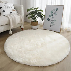 Super Soft Plush Round Rug – Fluffy White Carpet for Home &amp; Bedroom Decor