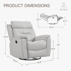 Leather Recliner Chair Faux Swivel Rocker for Adults Manual Sofa for Living Room Bedroom Home Theater Seating, Light Grey