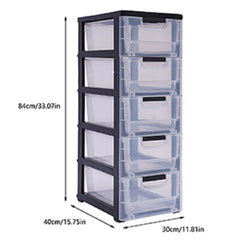 Storage Cabinet 5 Floor 30 × 40 × 84cm Plastic Drawers Dresser Transparent Color