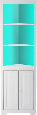 Corner Shelf with LED Light – 5-Tier Tall Storage Cabinet with Doors