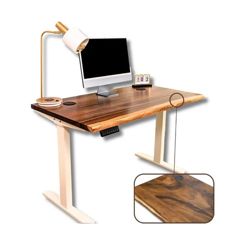 |Standing Desk – Walnut Solid Wood Desk, |Live Edge Adjustable Height Desk, Dual Motor Sit Stand Desk for Home Office