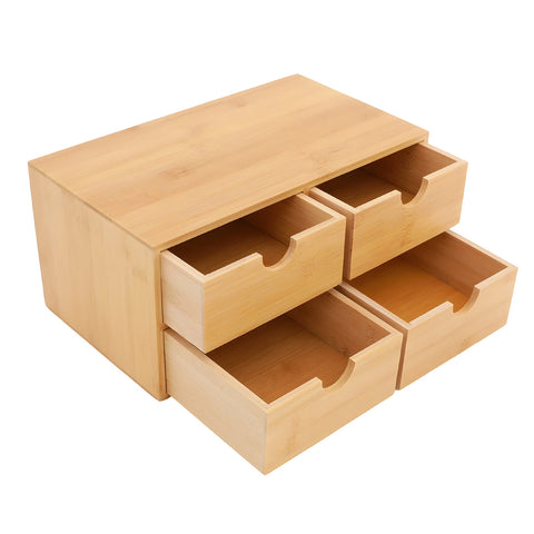 4-Drawer Minimalistic Bamboo Desk Organizer - Spacious Tabletop Storage for Office & Home