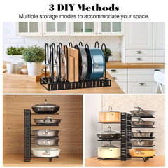 Pot Rack Organizer Under Cabinet – 8-Tier Adjustable Pan Storage Solution