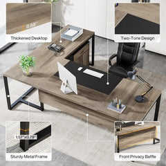 70.8" L-Shaped Executive Desk with Drawer Cabinet, Large Executive Office Desk with Separate File Cabinet, Home Office Desk