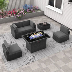 Outdoor Sectional Wicker Conversation Sofa Sets with Coffee Table