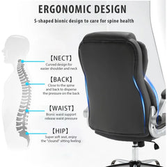 Executive Office Chair, Pu Leather High Back Ergonomic Office Desk Chairs with Wheels, 90-120° Rocking Managerial Chair Home