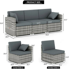 3 Pieces Patio Furniture Set, PE Rattan Sectional Sofa with Cushions, All-Weather Wicker Modular Couch, Outdoor Conversation Se
