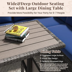 Patio Furniture Set with Cover, 7 Pieces Outdoor Sectional Sofa Conversation Set All Weather Wicker Rattan Couch Dining