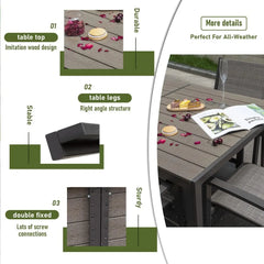 7 Piece Patio Dining Set, with Weather Resistant Table and 6 Stackable Textilene Chairs for Garden, Outdoor Furniture Set