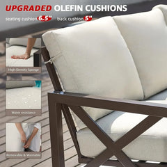 6 Pieces Patio Furniture Sets,Metal Outdoor Sectional Furniture L Shape Patio Conversation Sets,Metal Table, Waterproof Cover