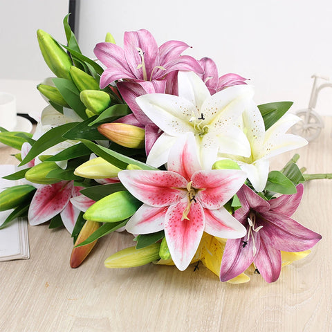 3D Printed Artificial Lily Branch – Realistic White Faux Flowers for Decoration