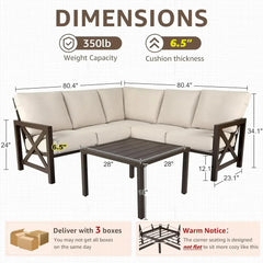 6 Pieces Patio Furniture Sets,Metal Outdoor Sectional Furniture L Shape Patio Conversation Sets,Metal Table, Waterproof Cover