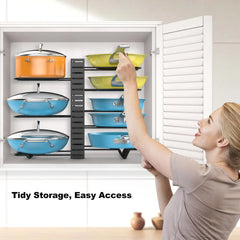 Pot Rack Organizer Under Cabinet – 8-Tier Adjustable Pan Storage Solution