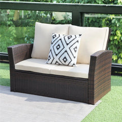 4 Piece Patio Furniture Sets, All-Weather Wicker Conversation Sets,Outdoor Rattan Sectional Sofa Chair Cushions and CoffeeTable