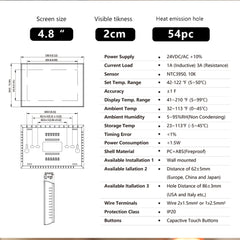 WiFi Smart Heat Pump Room Thermostat Temperature Controller 4.8 Inch Color LCD Screen Programmable Touch Control/ Mobile APP