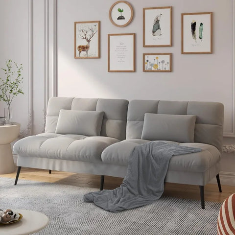 Tools.Convertible Sofa Bed, 68″Fabric Couch with Adjustable Backrest, Loveseat Recliner Sleeper Living Room Furniture futon