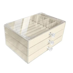Velvet Acrylic Jewelry Organizer With 3 Drawers Stackable Display Storage Earrings Necklace Bracelets Box Holder Case For Women