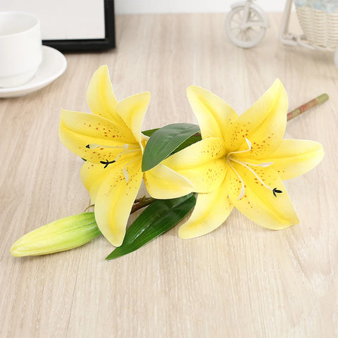 3D Printed Artificial Lily Branch – Realistic White Faux Flowers for Decoration