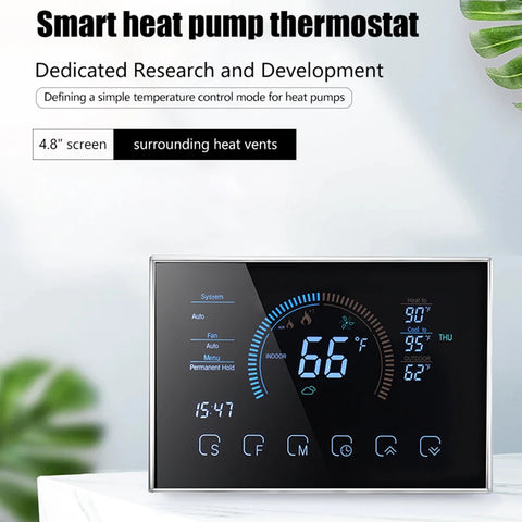 WiFi Smart Heat Pump Room Thermostat Temperature Controller 4.8 Inch Color LCD Screen Programmable Touch Control/ Mobile APP
