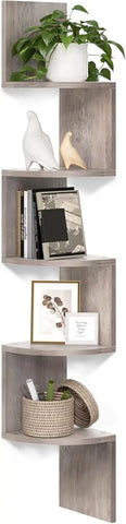 5-Tier Wall Mounted Corner Shelf – Floating Bookshelf &amp; Plant Display Rack